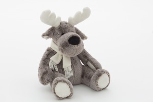 JH-9960A Plush Reindeer with scarf sitting position in Light Grey color