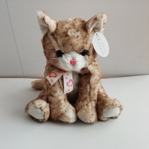 JH-9972C Plush Cat with bow sitting position in Light Brown color