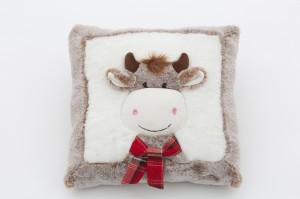 JH-9955A Plush Pillow-Cow with scarf in Light Brown color