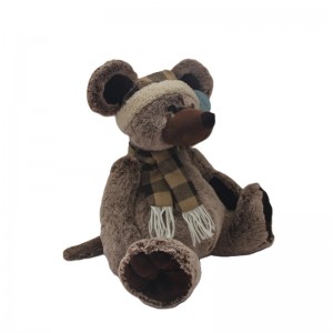 JH-9904D Plush Mouse in Brown color with Hat + Scarf