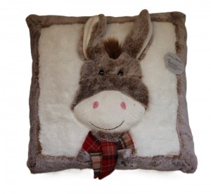 JH-9956A Plush Pillow-Donkey with scarf in Light Brown color