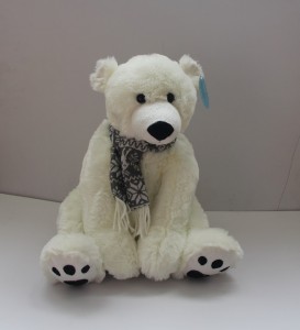 JH-9908D Plush Polar bear in Light Beige color with scarf