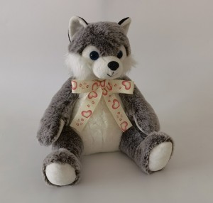 JH-1036-2Plush Husky dog with bow in Brown color