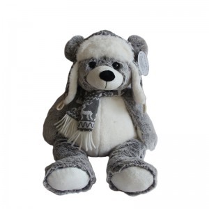 JH-9937C Plush Bear with Hat + Scarf in Light Grey color