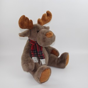 JH-9960H Plush Reindeer with scarf sitting position in Brown color