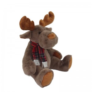 JH-9960H Plush Reindeer with scarf sitting position in Brown color