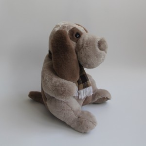 JH-1043C Plush Dog with scarf sitting position in Brown color