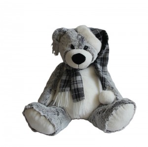 JH-9931B Plush Bear in Light Grey color with Hat + Scarf