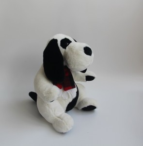 JH-1043D Plush Dog with scarf sitting position in Black / white color